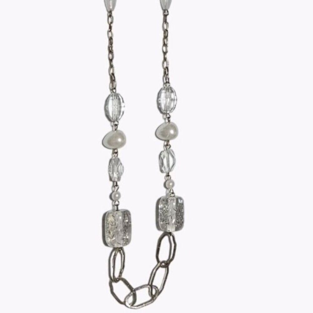 Swanky Silver Clear Beads Chain Necklace Statement Fashion Jewelry Women
